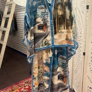 Artistic Blue and Beige Kimono Set